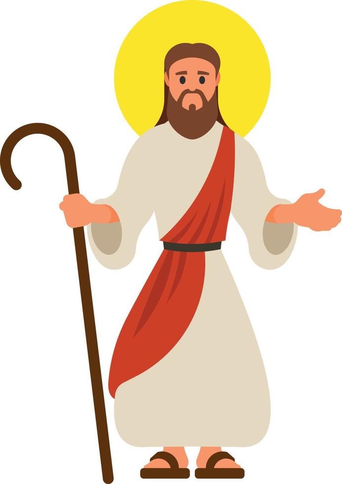 Jesus Christ Holding A Cane, Cartoon Style vector