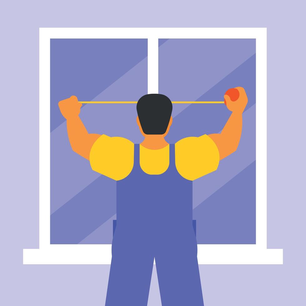 Vector Image Of A Man Measuring A Window With A Tape Measure