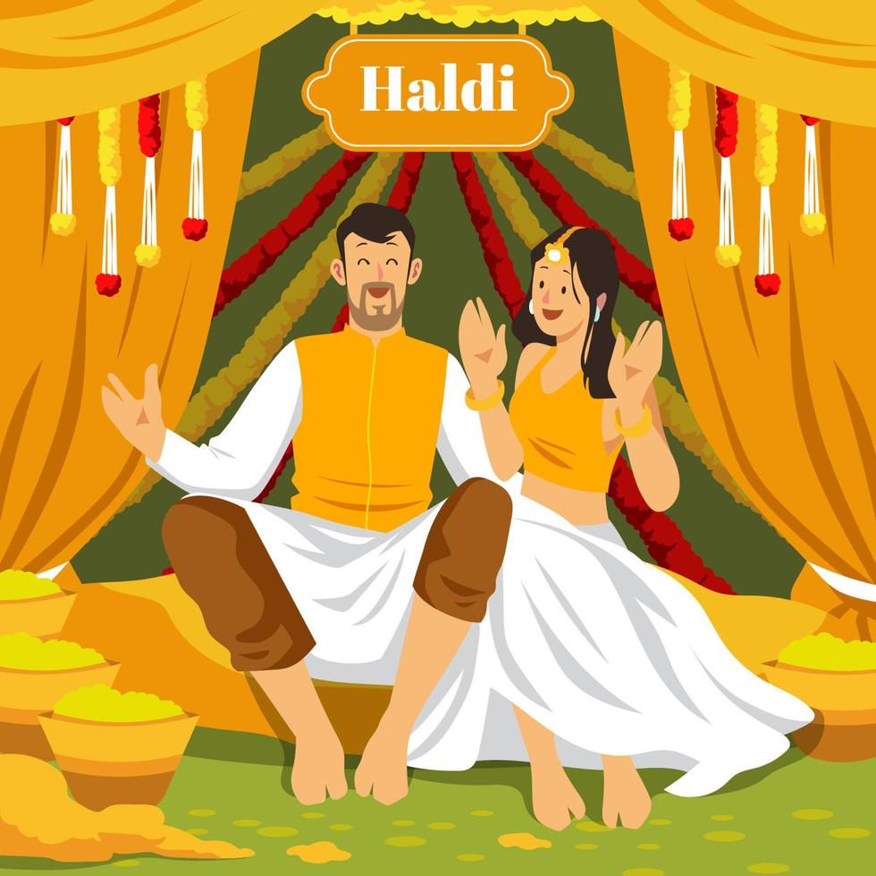 Happy Couple in Haldi Ceremony vector