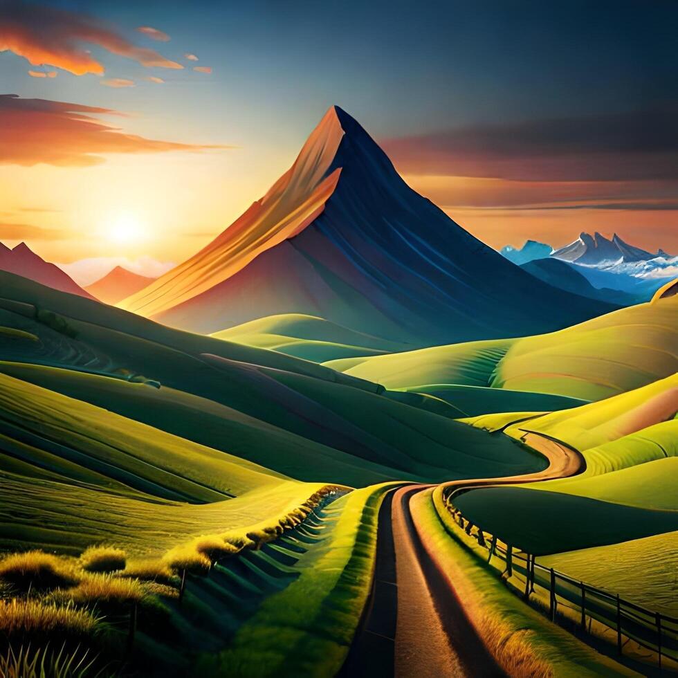 mountain scenery with green grass looks cool, photo
