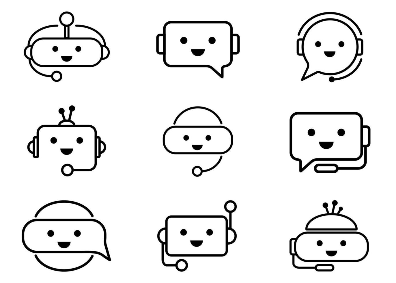 A set of icons for editorial content in the ChatGPT chatbot ai with a robot vector