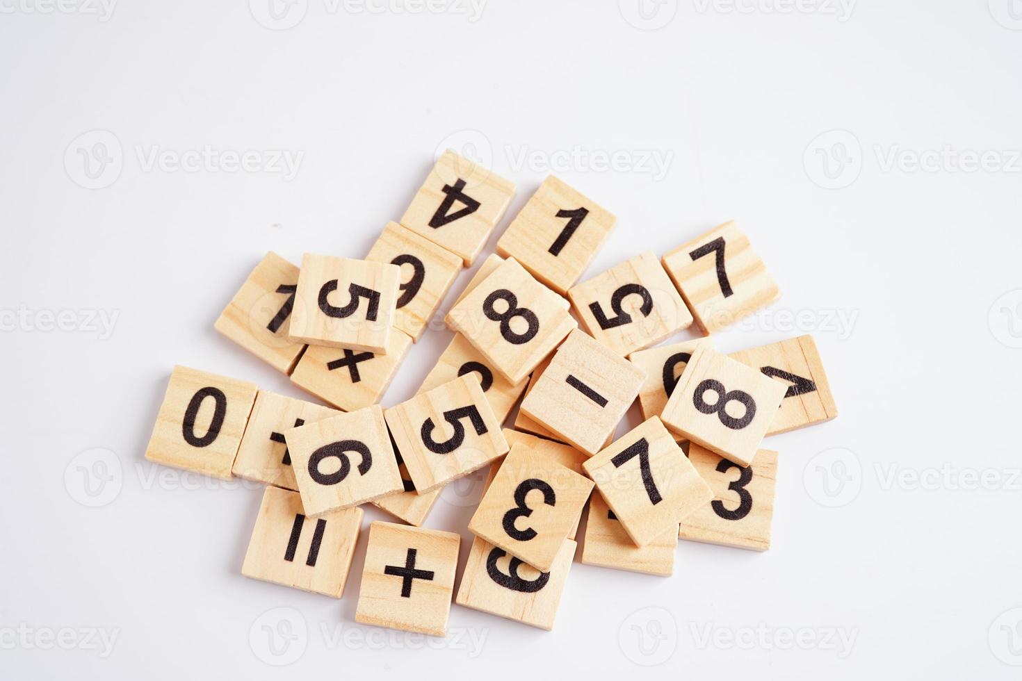 Number wood block cubes for learning Mathematic, education math concept. photo