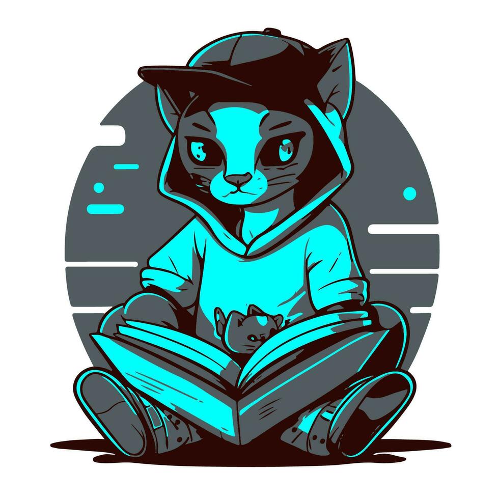 lindo gato leyendo libro dibujos animados vector icono ilustración. concepto de icono de educación animal vector premium aislado. estilo de dibujos animados plana