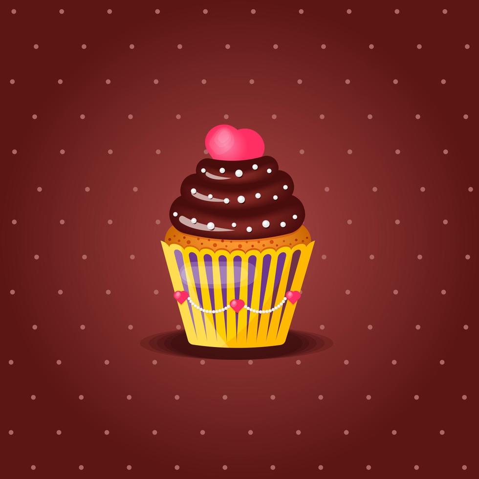 Vintage sweet food dessert cupcake on cafe retro poster with squared background vector illustration.