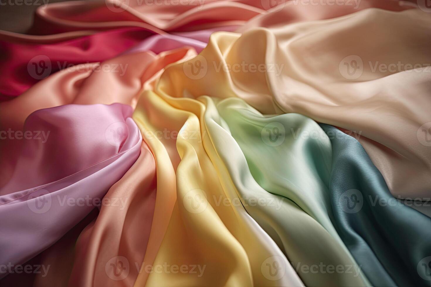 Abstract rainbow smooth silk background. Satin elegant luxury fabric. Beautiful soft folds on the surface of the fabric. photo