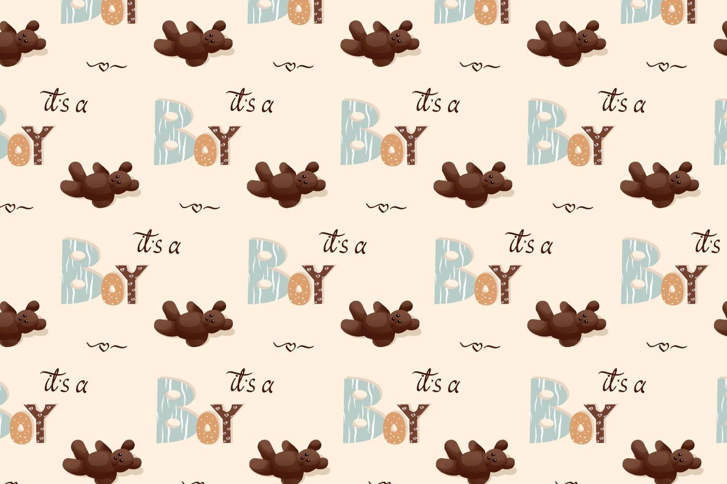 Seamless pattern for baby shower, words it is boy vector