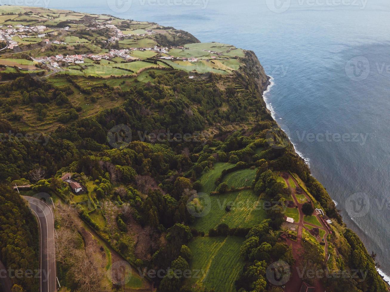 Drone view of Miradouro da Ponta do Sossego in Sao Miguel, the Azores photo