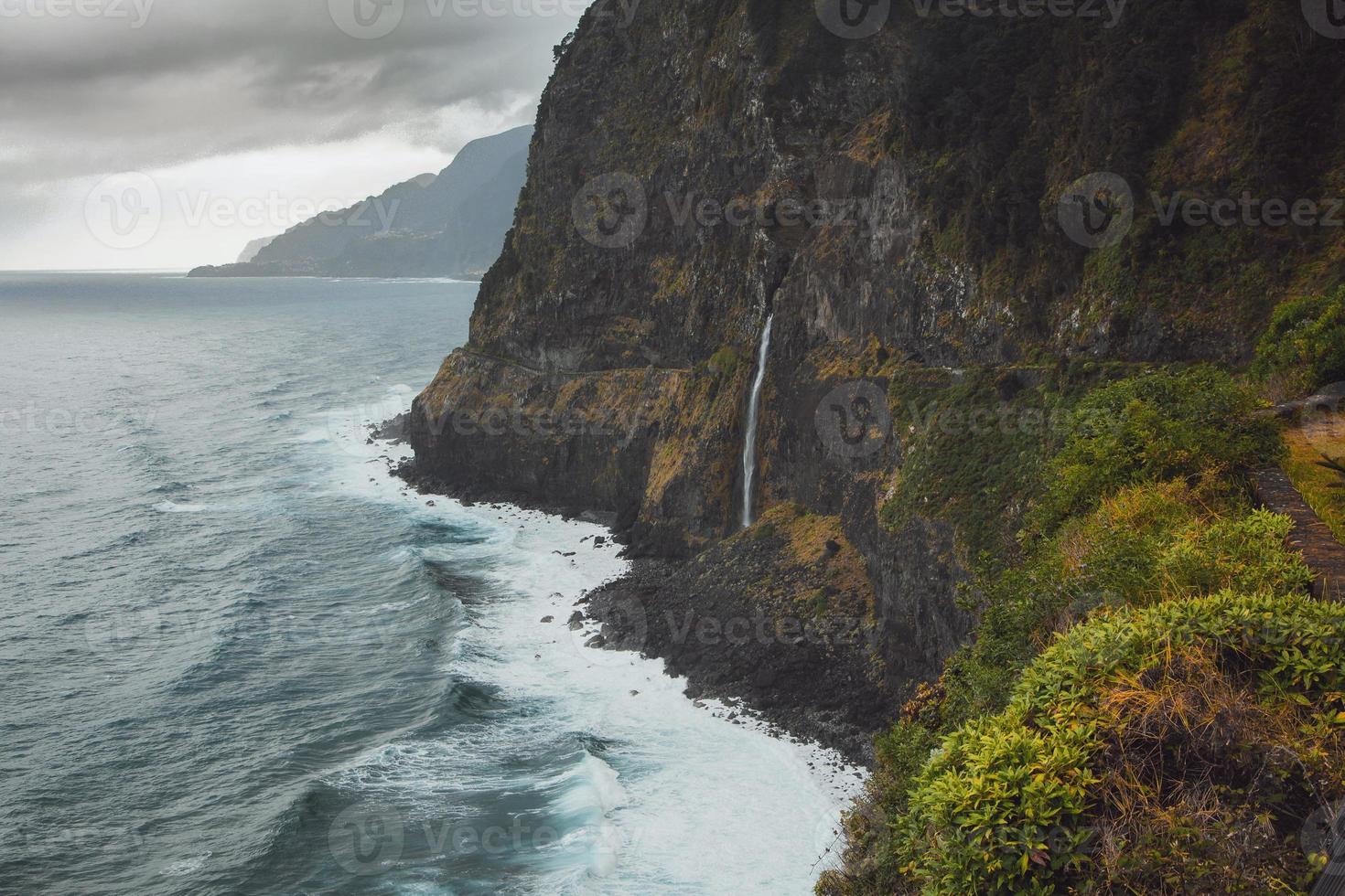 Drone view of Cascata do Corrego da Furna in Madeira, Portugal photo