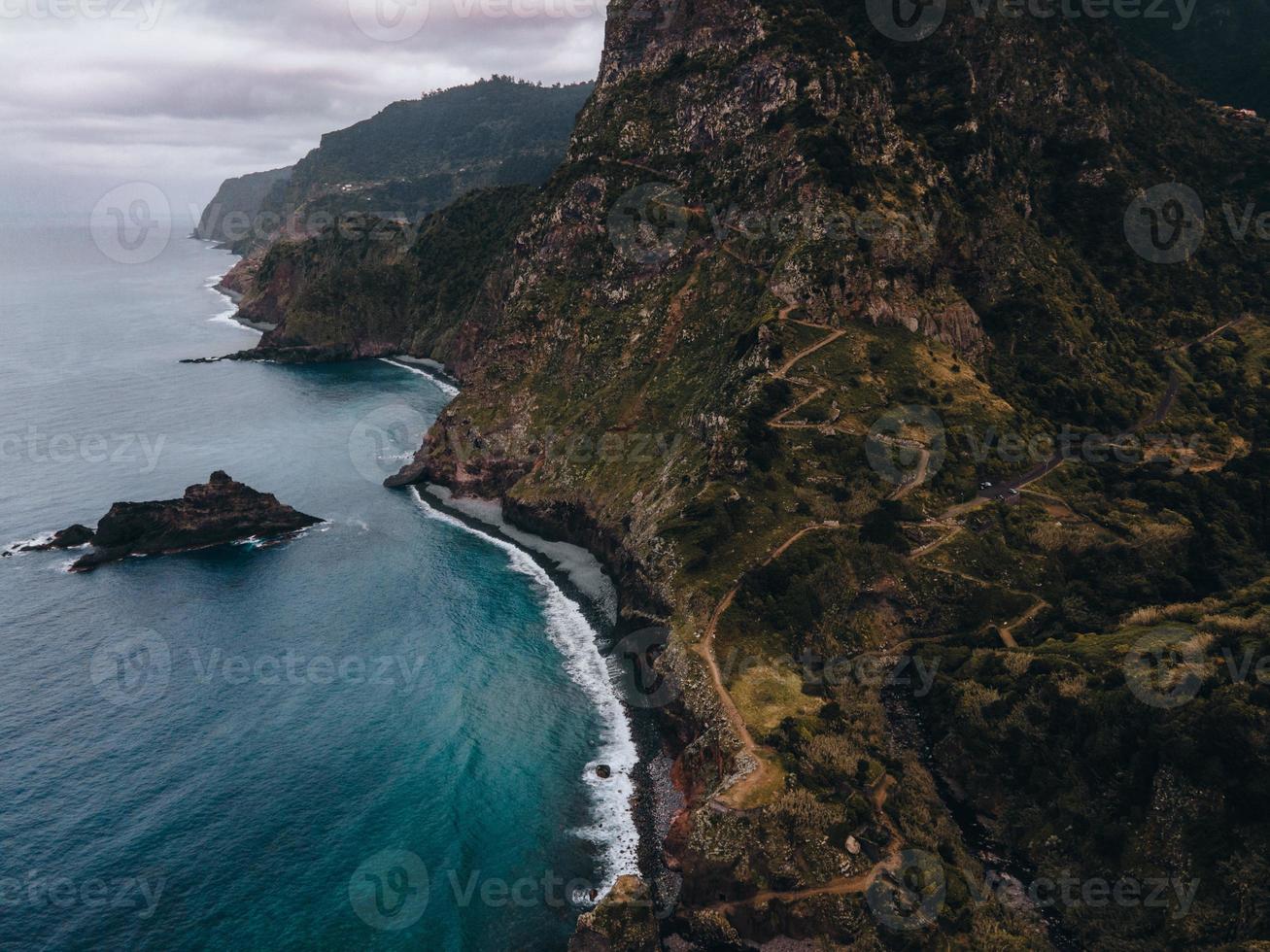 Drone view from Miradouro de Sao Cristovao in Madeira, Portugal photo