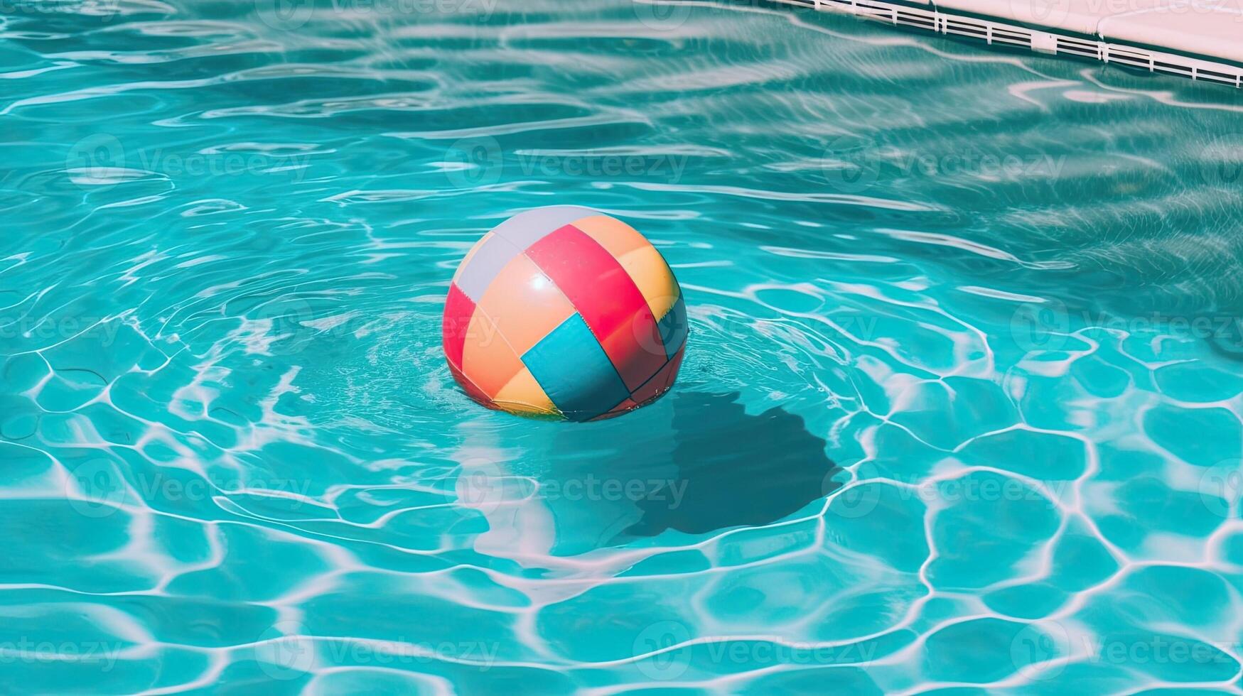 A beach ball floating in a pool. photo