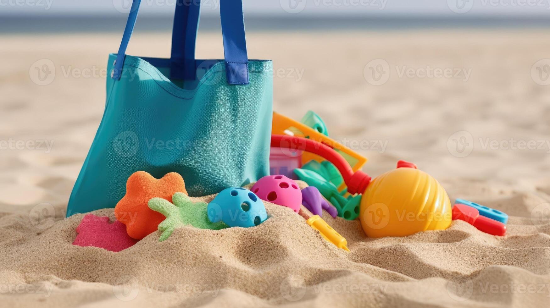 A beach bag with sand toys. 22977327 Stock Photo at Vecteezy