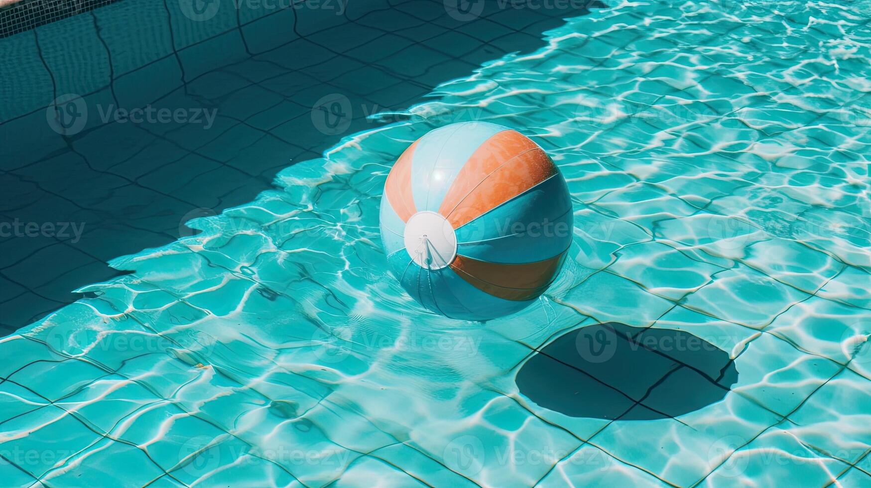 A beach ball floating in a pool. photo