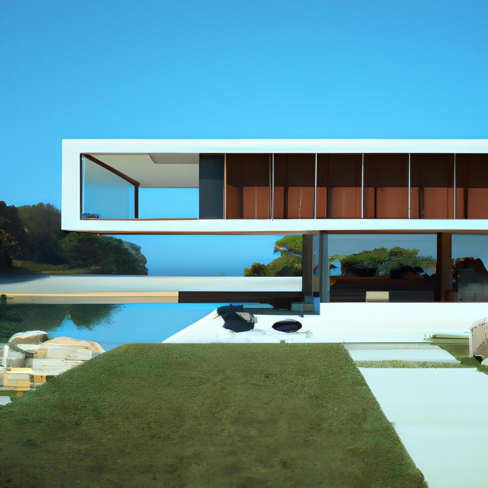 mid century modern style house overlooking the ocean photo