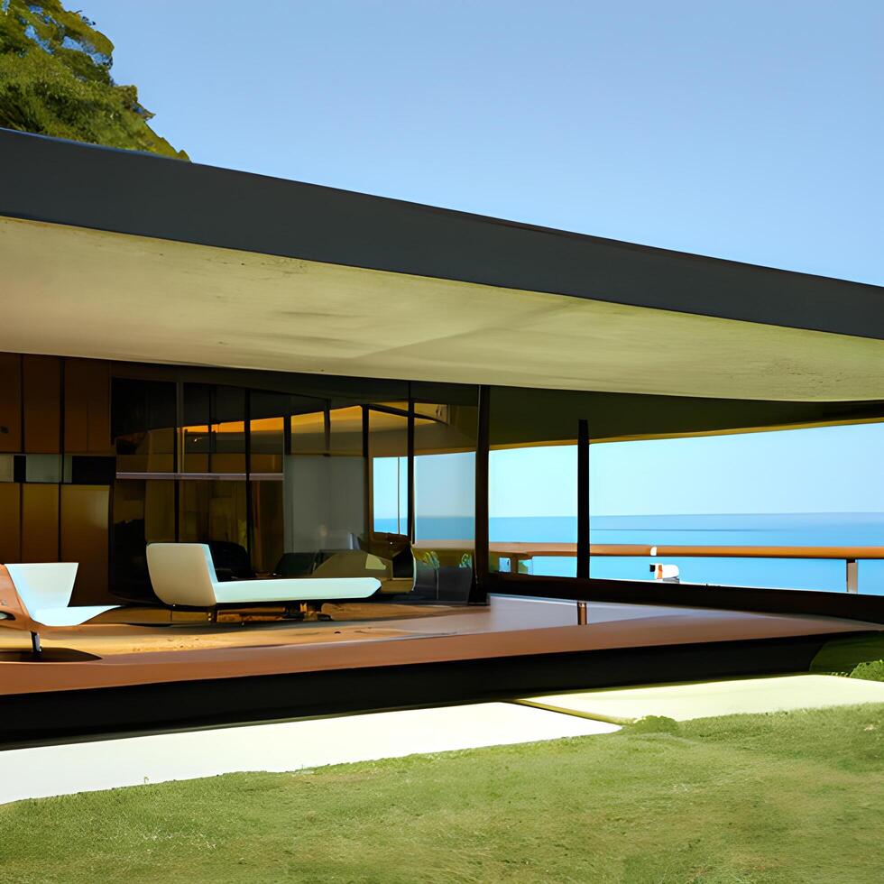 mid century modern style house overlooking the ocean photo