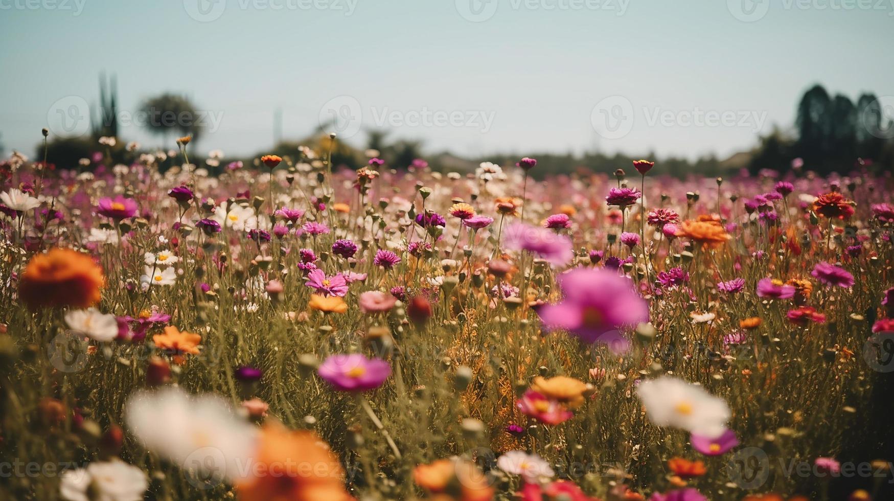 Pink and Yellow field flowers photo