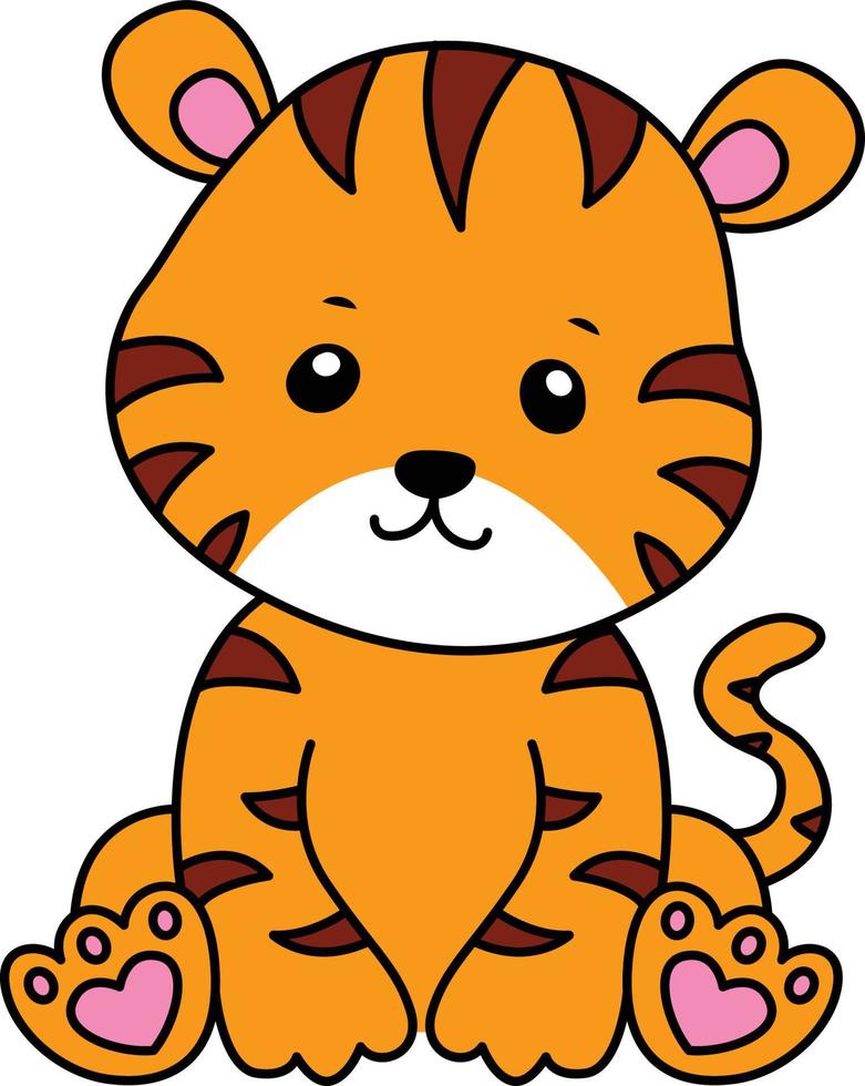 Baby Tiger Cartoon Drawing, Baby Tiger Cute Illustration Free Vector