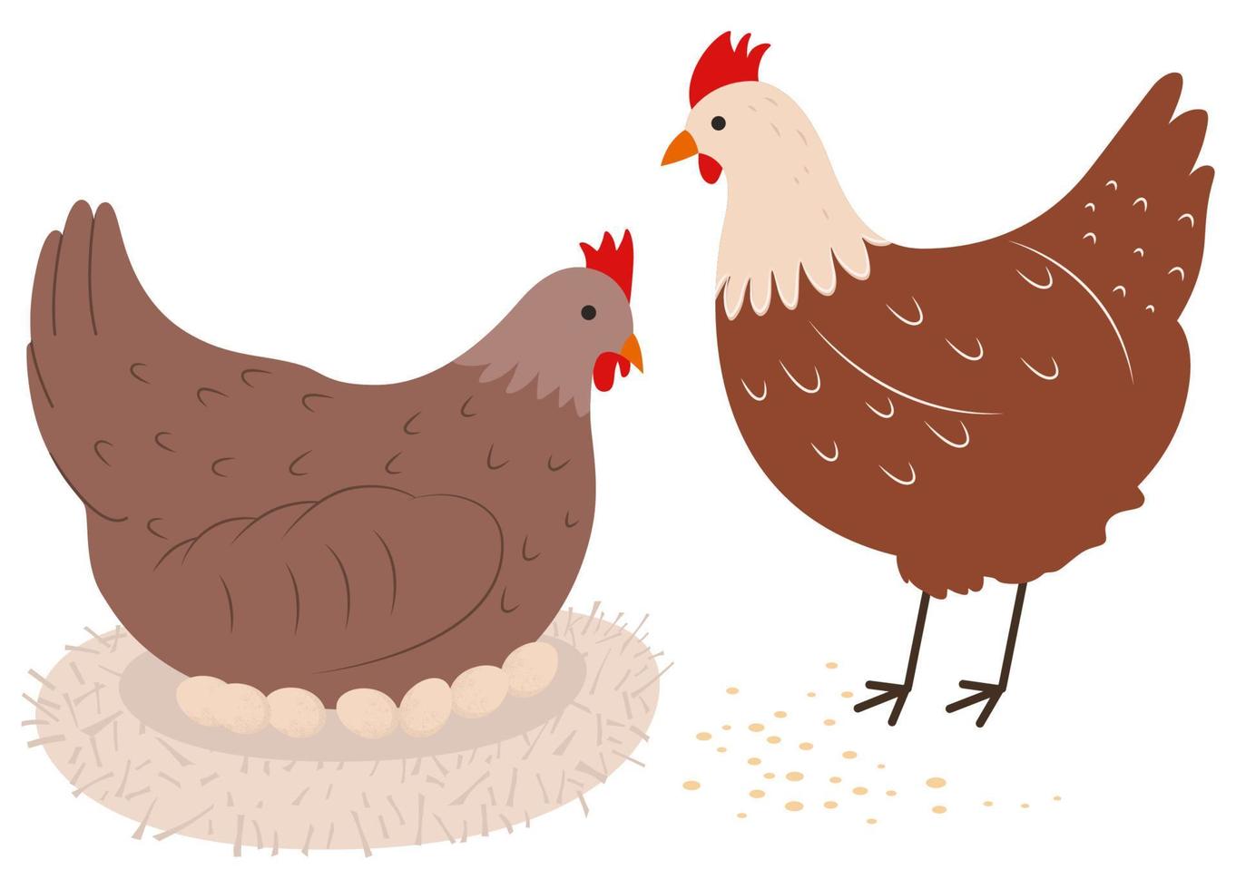 Chickens flat vector illustration