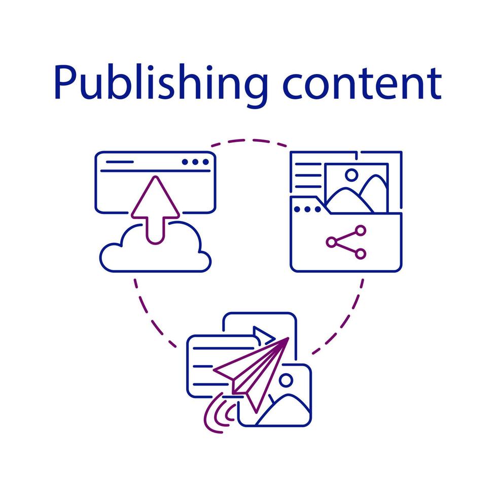 Publishing content simple set. CMS concept icon. One of stages of content management system process. Share or download photo, image, video, audio, file, text. Isolated symbol for web and mobile phone vector