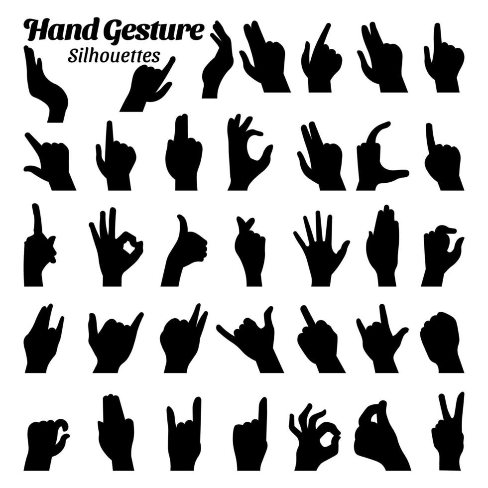 Hand gesture silhouette vector illustration set.