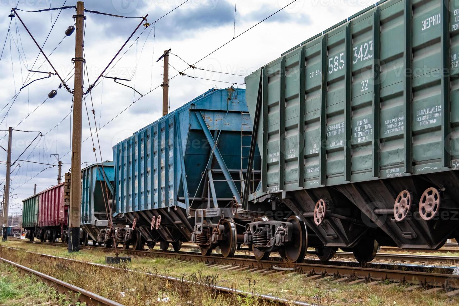 Photography to theme railway track after passing train on railroad photo