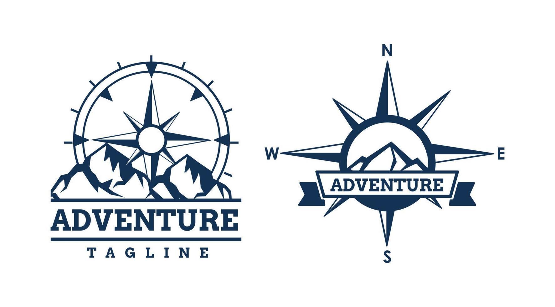 Mountain compass logo design template. Compass silhouette logo clipart. Adventure logo vector