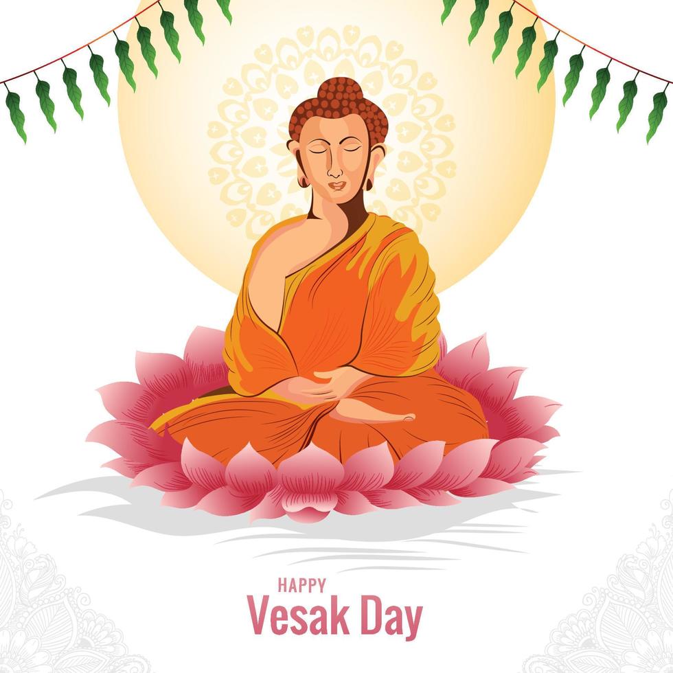 Happy vesak day postcard on flower card background vector