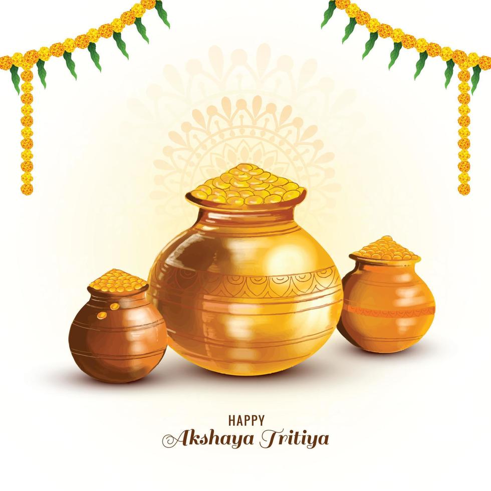 Akshaya tritiya celebration with a golden kalash background vector