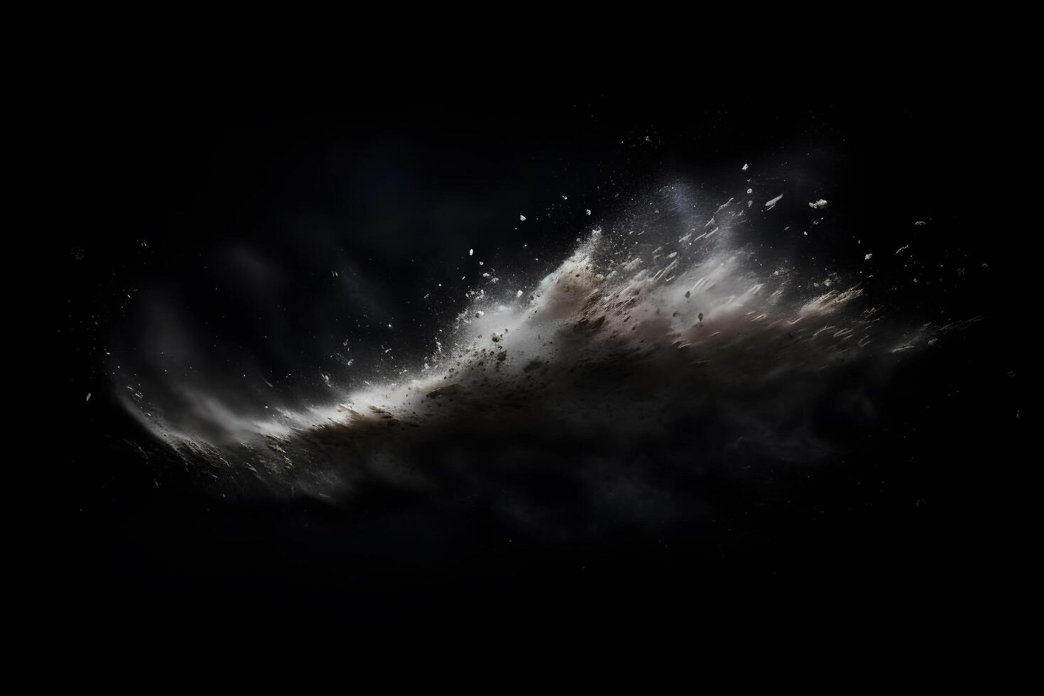 Abstract design of white powder snow cloud explosion on dark background photo