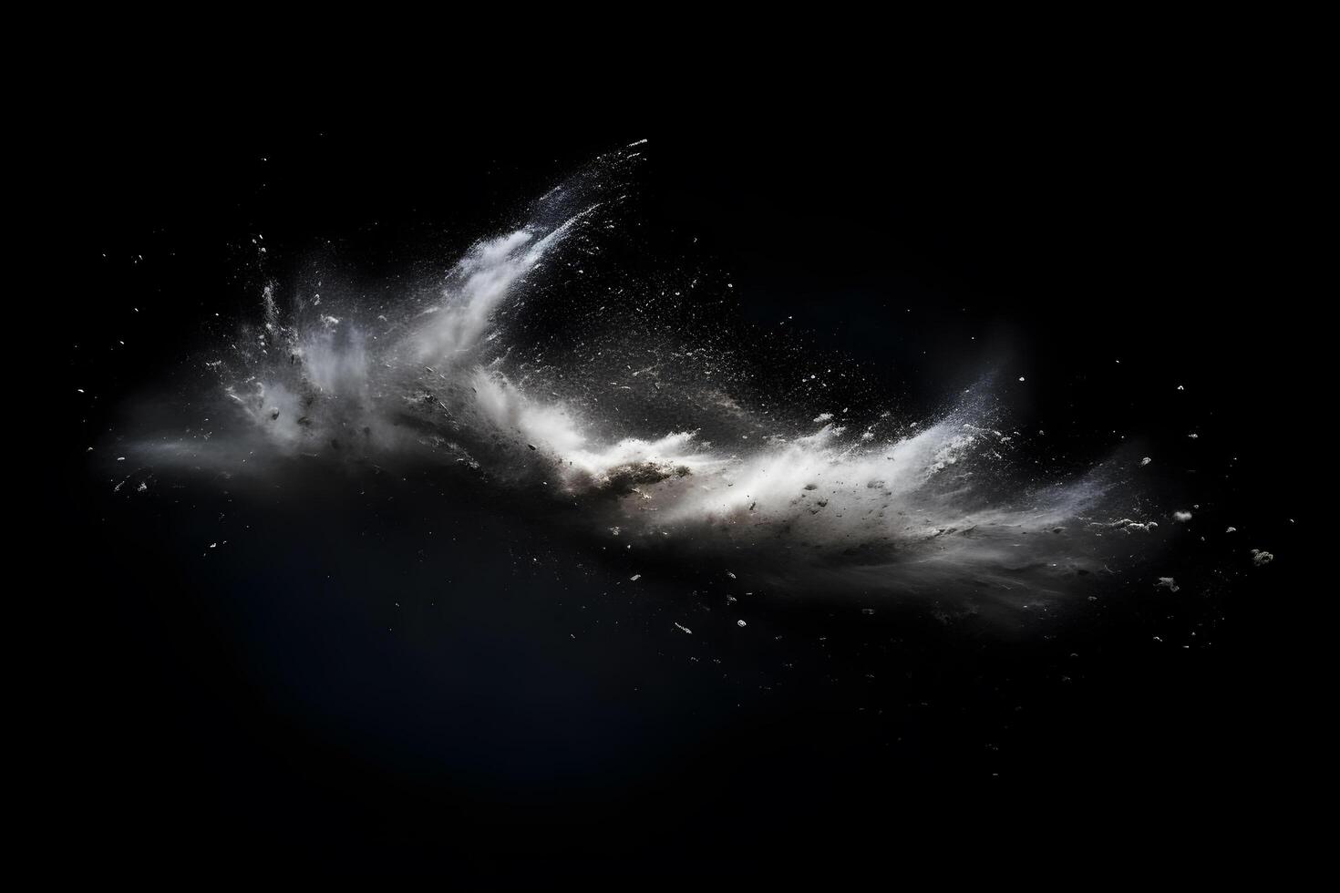Abstract design of white powder snow cloud explosion on dark background photo