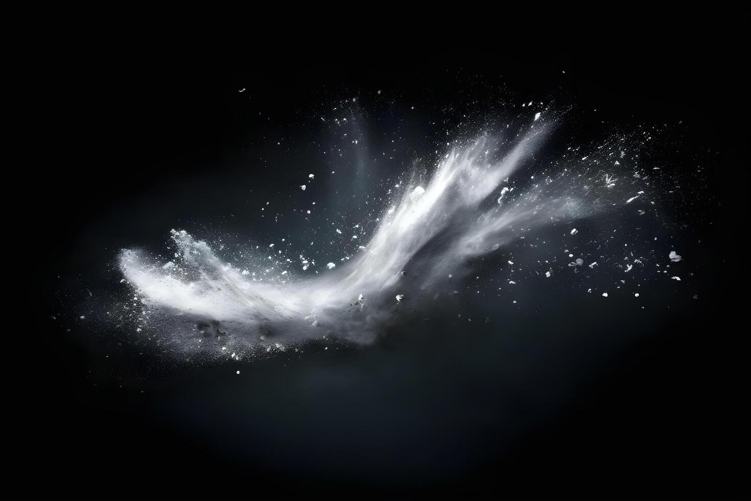 Abstract design of white powder snow cloud explosion on dark background photo