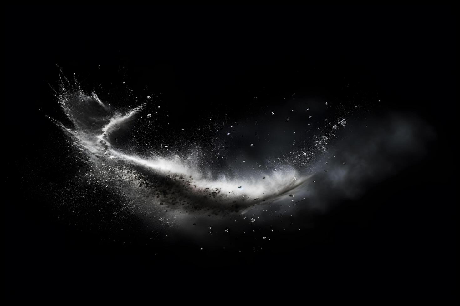 Abstract design of white powder snow cloud explosion on dark background photo