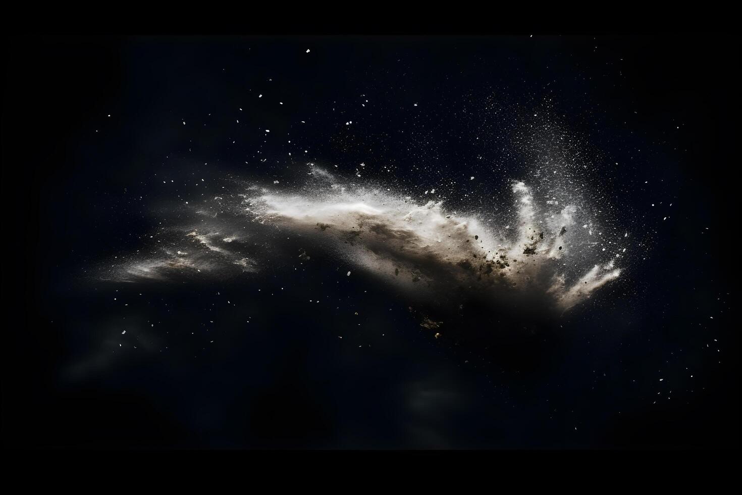 Abstract design of white powder snow cloud explosion on dark background photo