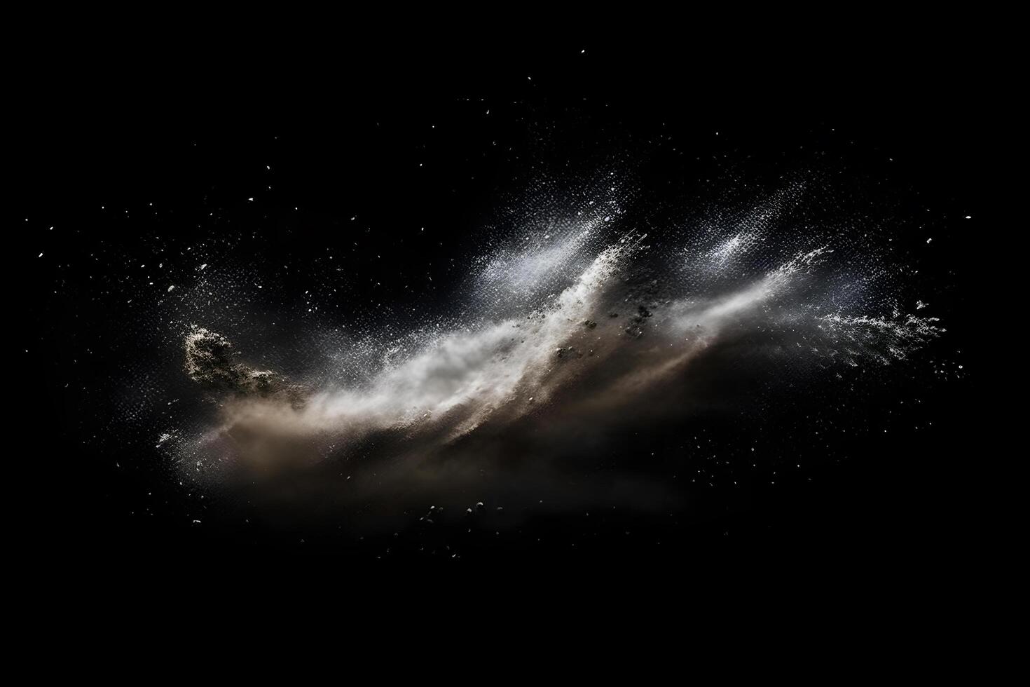 Abstract design of white powder snow cloud explosion on dark background photo