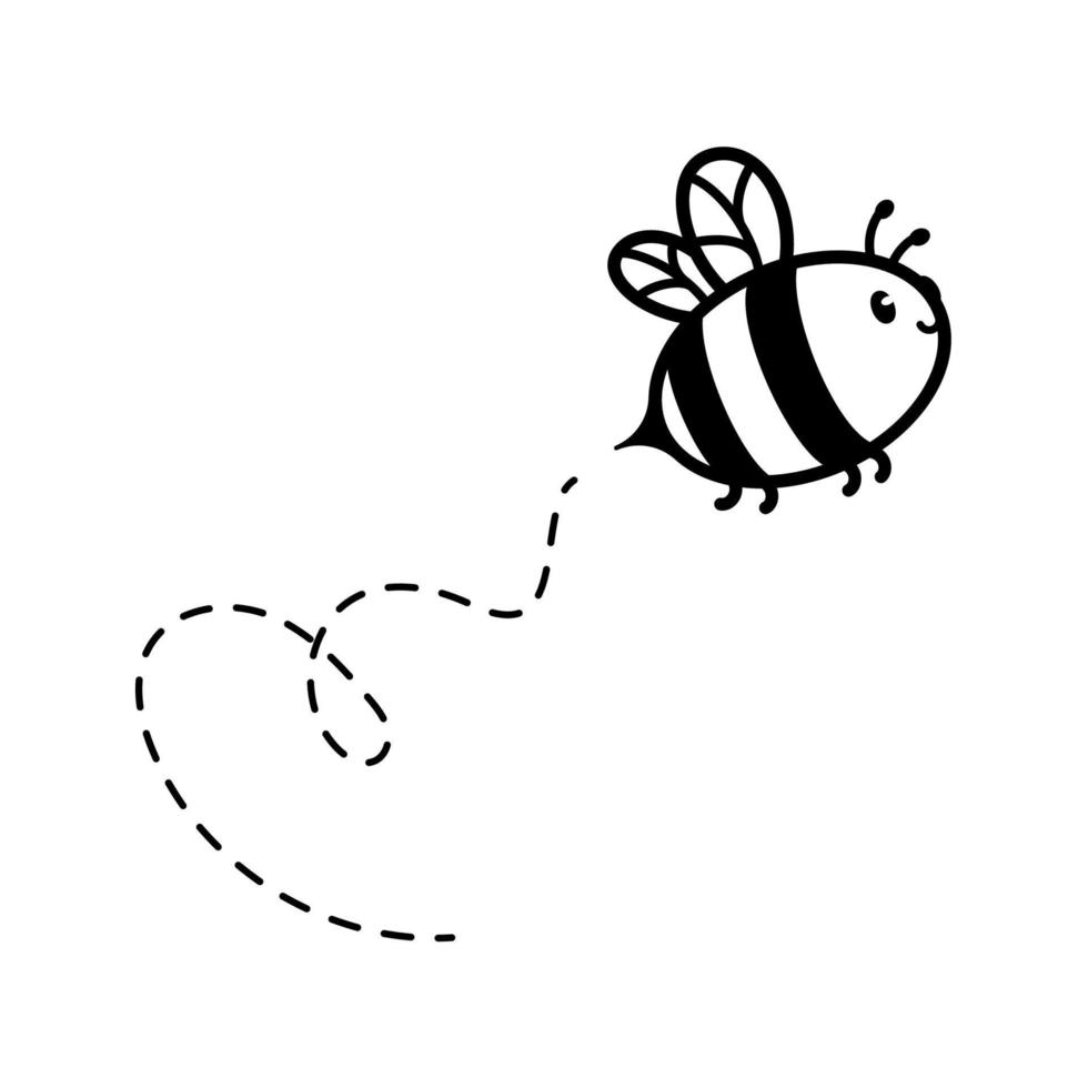 cartoon cute little bee flying on the dotted line to find sweet honey vector