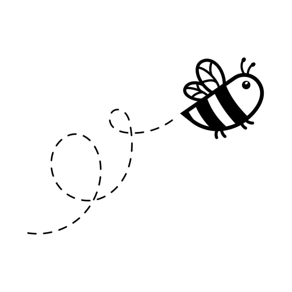 cartoon cute little bee flying on the dotted line to find sweet honey vector
