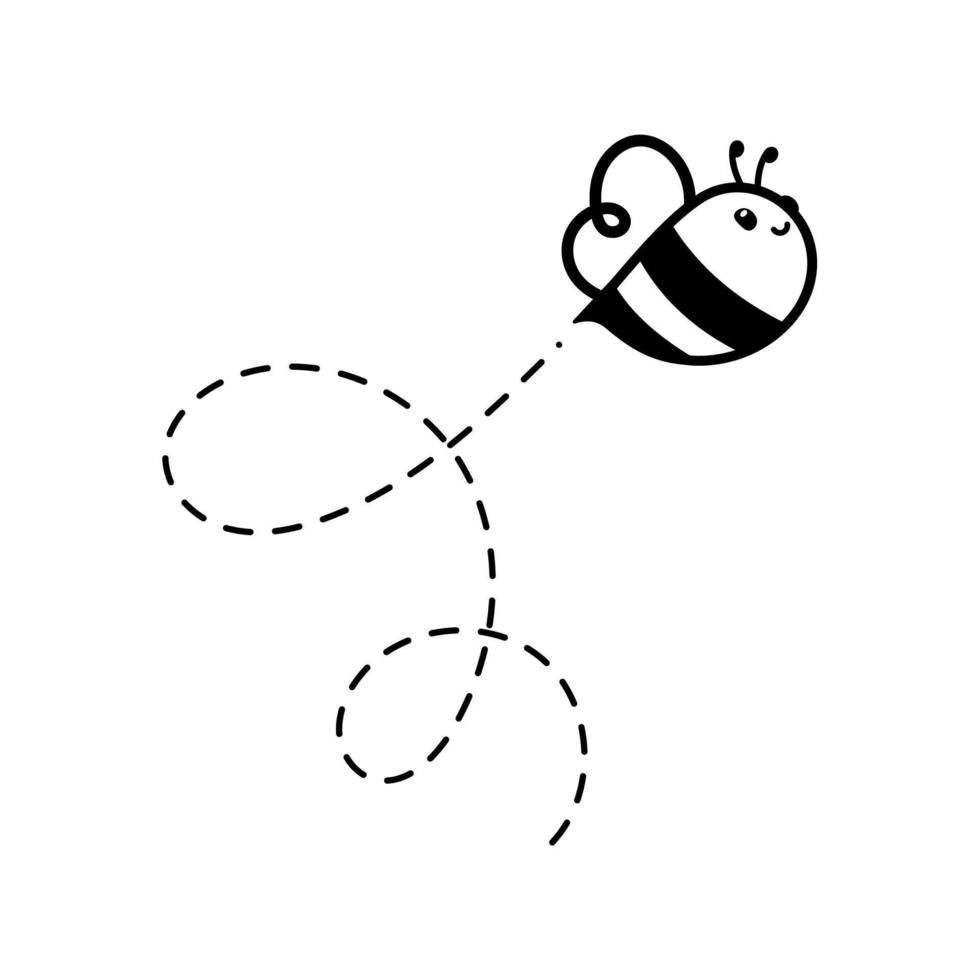 cartoon cute little bee flying on the dotted line to find sweet honey vector