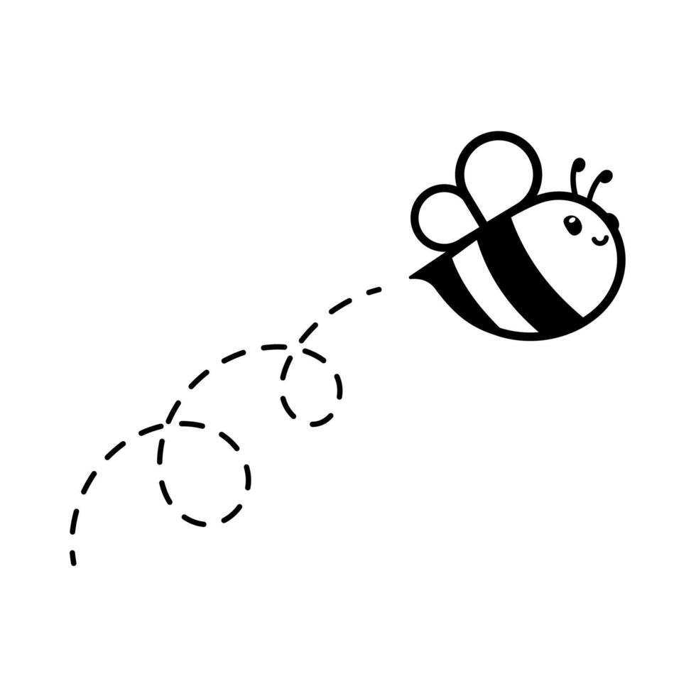 cartoon cute little bee flying on the dotted line to find sweet honey vector