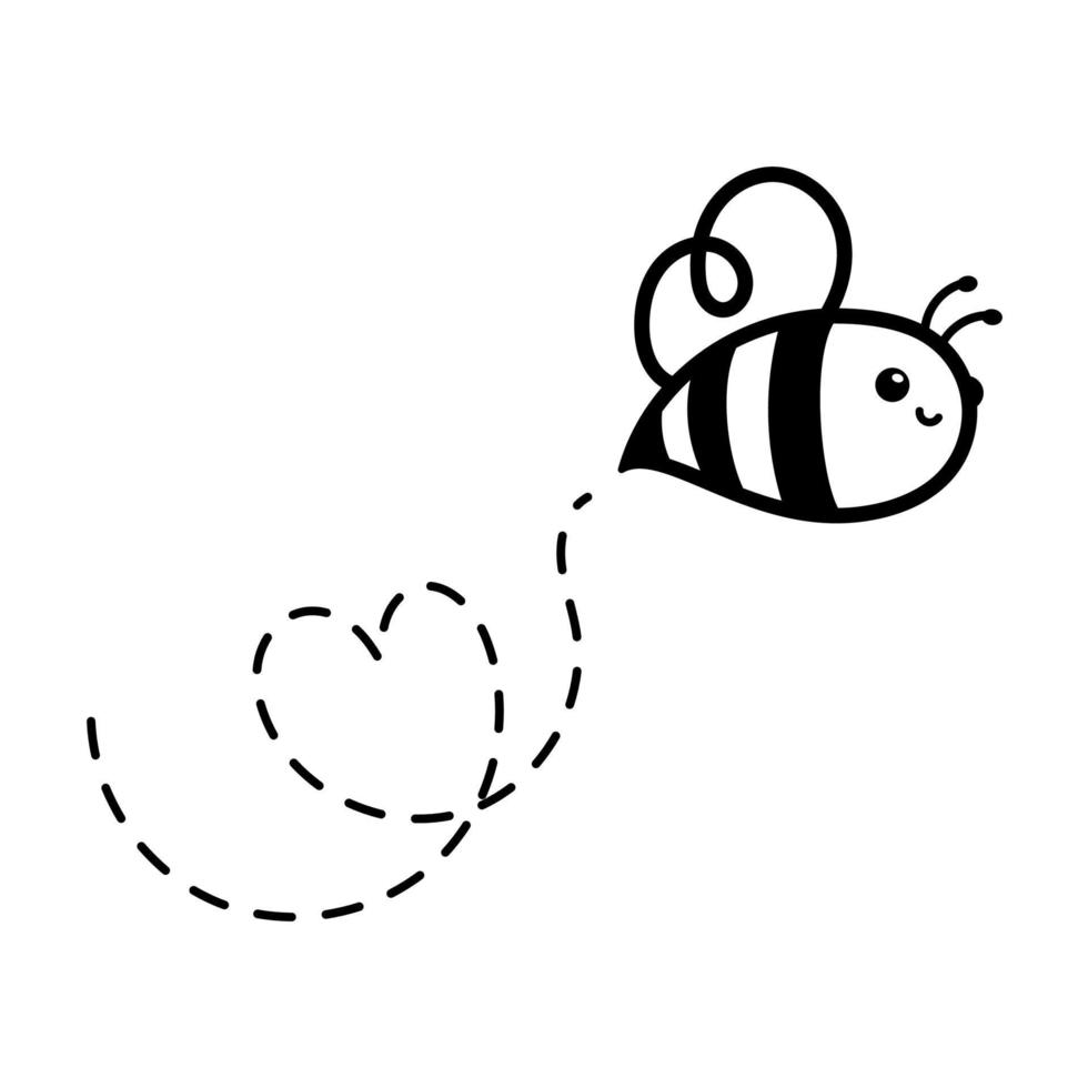 cartoon cute little bee flying on the dotted line to find sweet honey vector