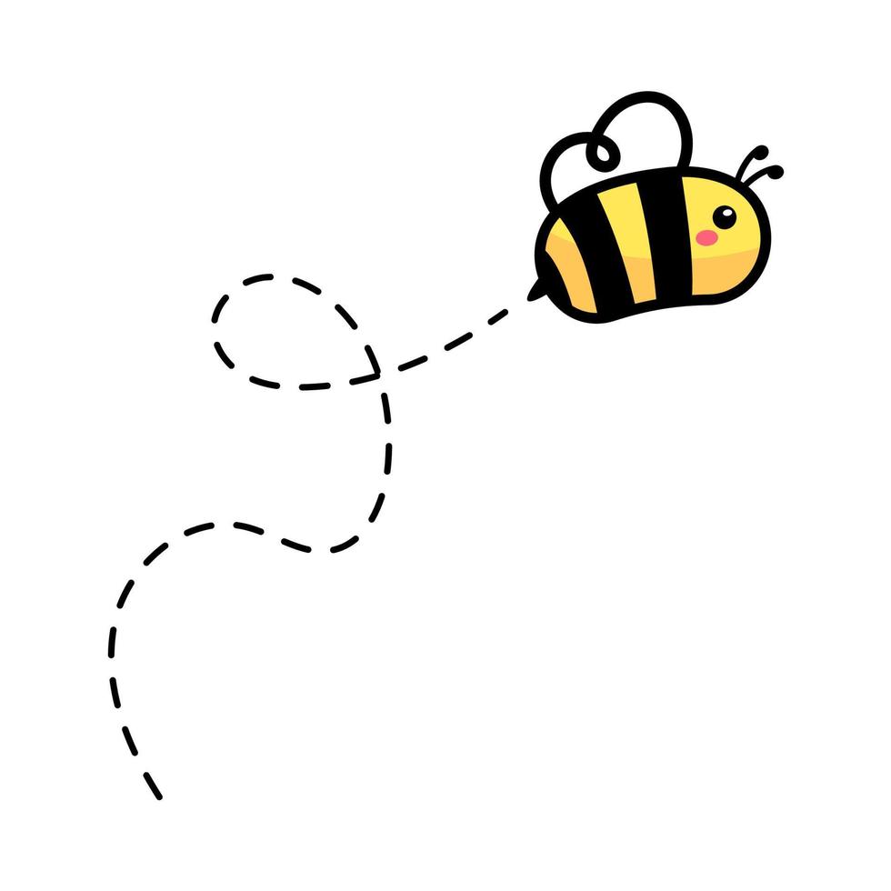 cartoon cute little bee flying on the dotted line to find sweet honey vector