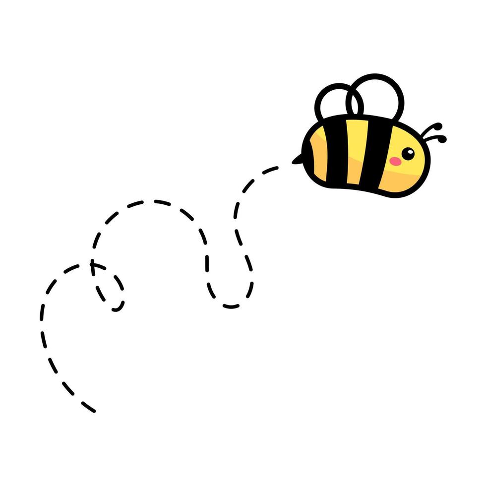 cartoon cute little bee flying on the dotted line to find sweet honey vector