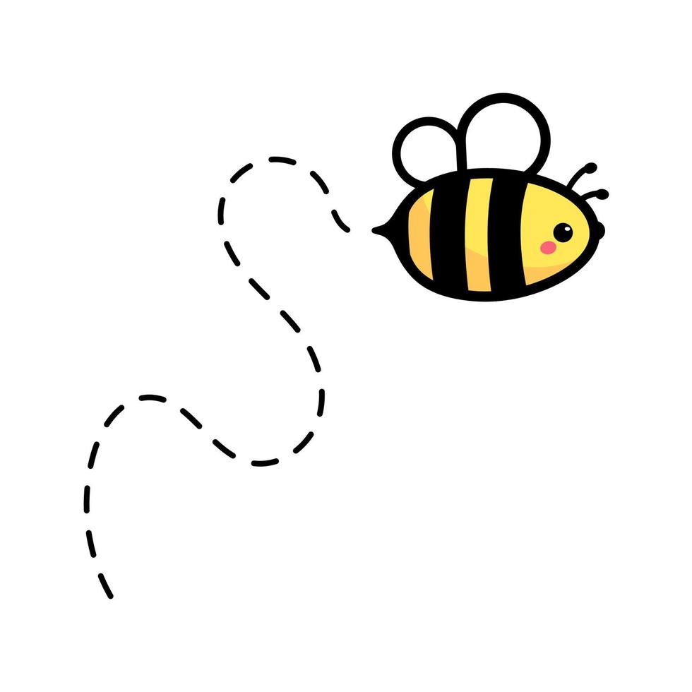 cartoon cute little bee flying on the dotted line to find sweet honey vector