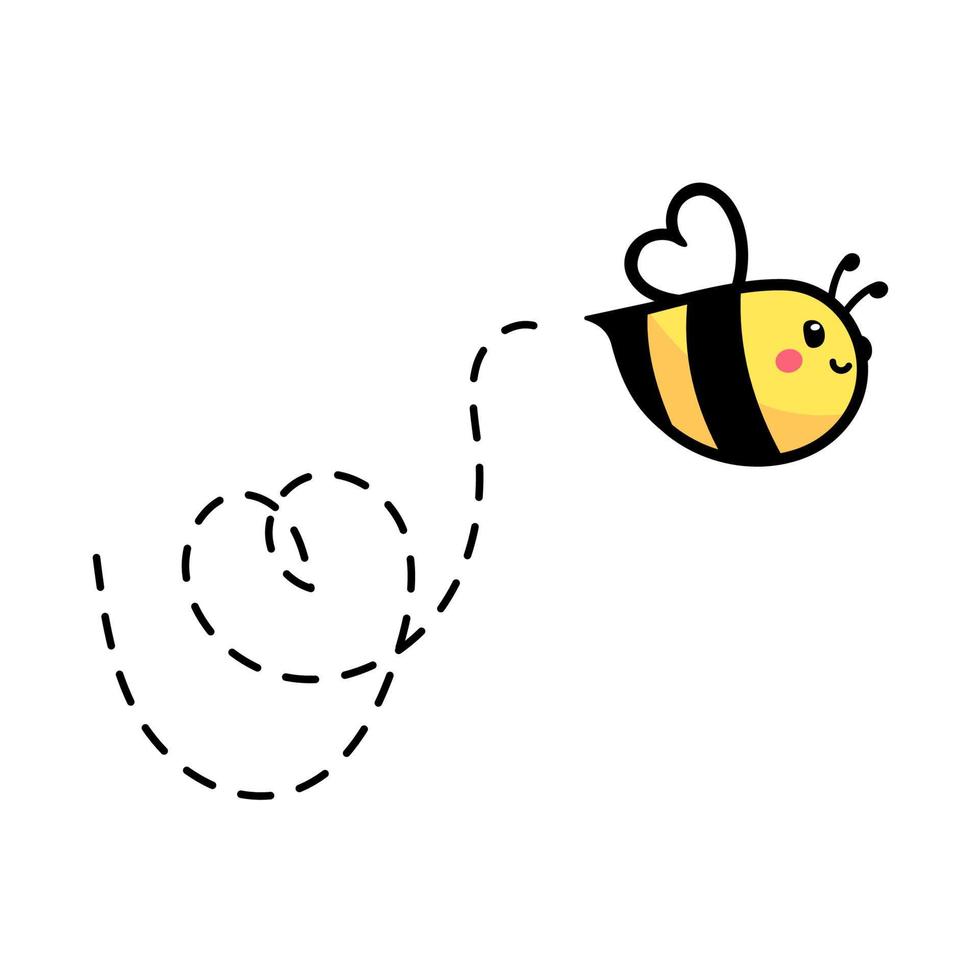 cartoon cute little bee flying on the dotted line to find sweet honey vector