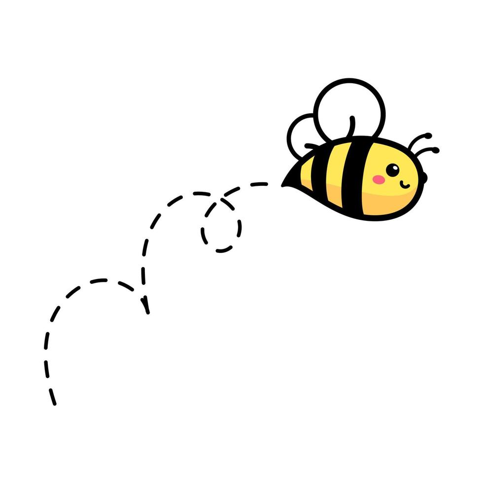 cartoon cute little bee flying on the dotted line to find sweet honey vector