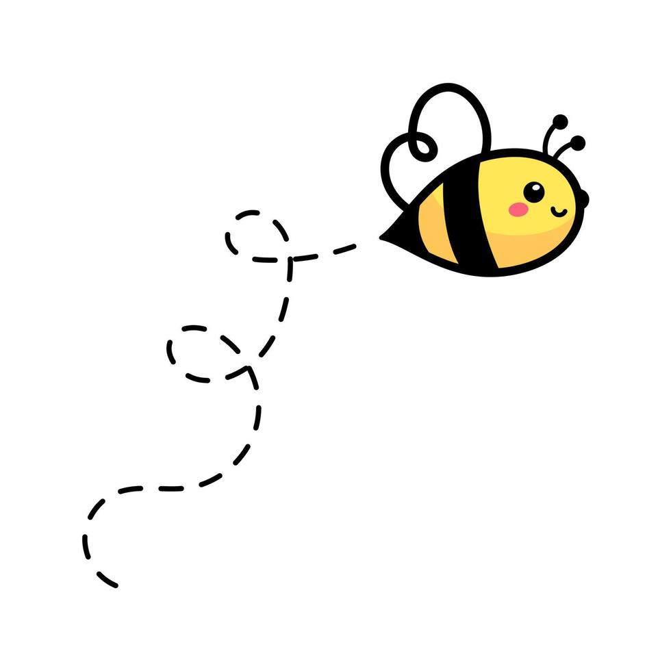 cartoon cute little bee flying on the dotted line to find sweet honey vector