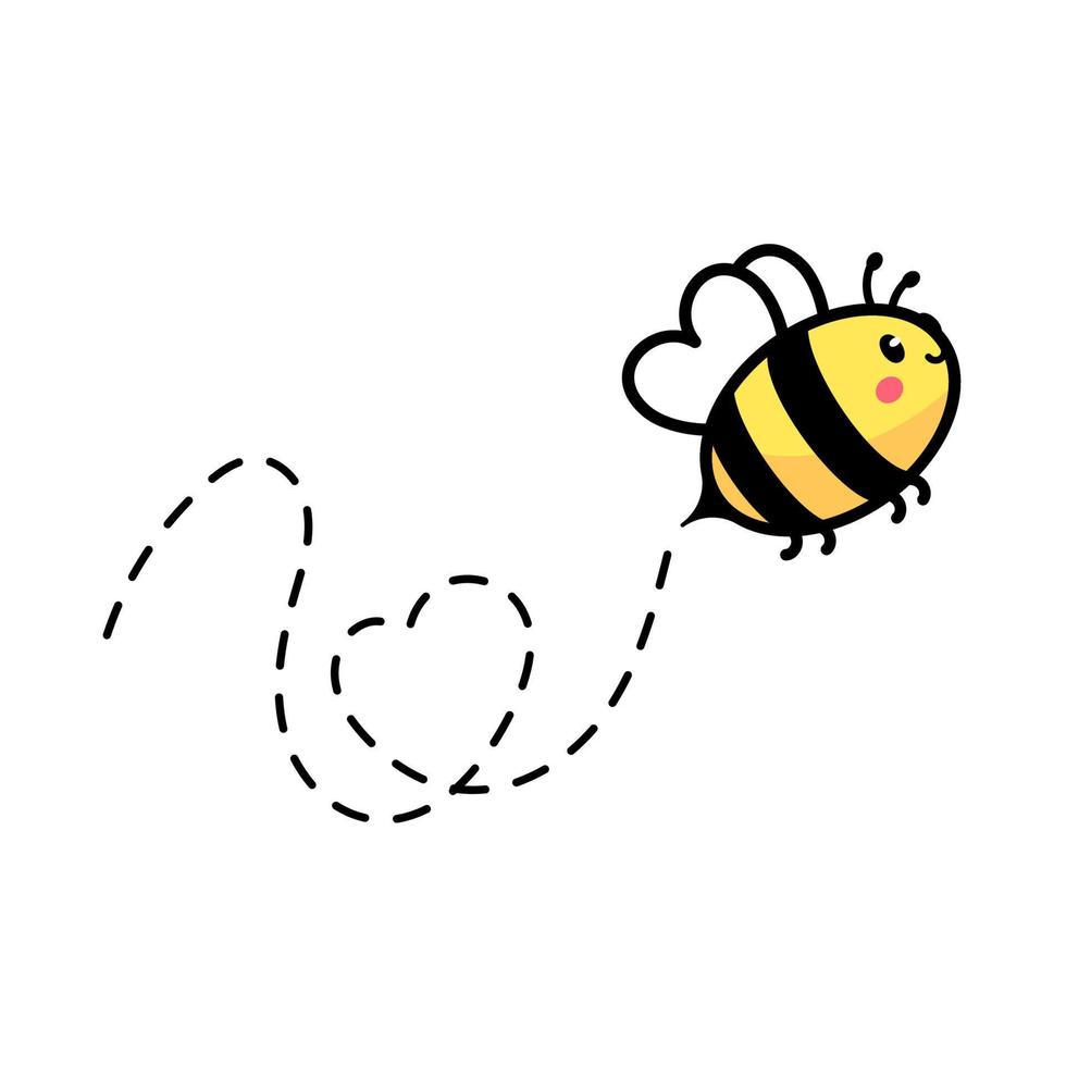 cartoon cute little bee flying on the dotted line to find sweet honey vector