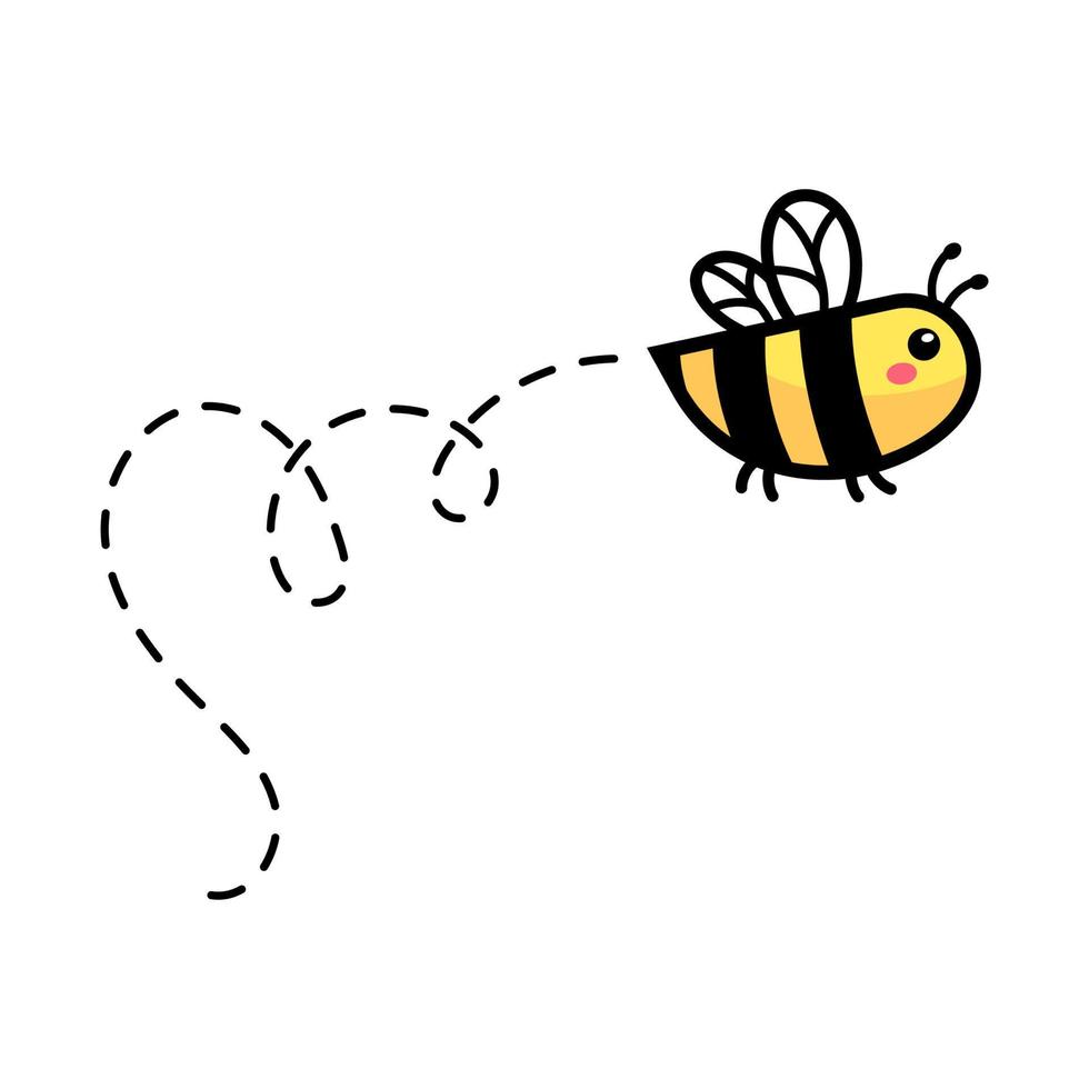 cartoon cute little bee flying on the dotted line to find sweet honey vector