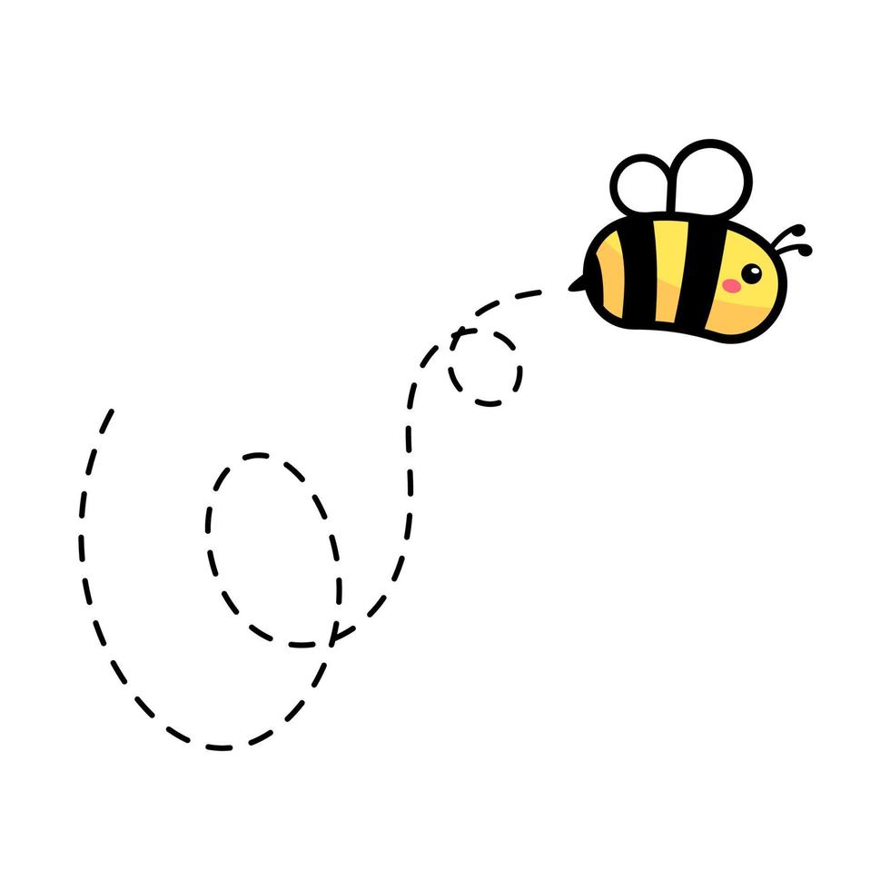 cartoon cute little bee flying on the dotted line to find sweet honey vector