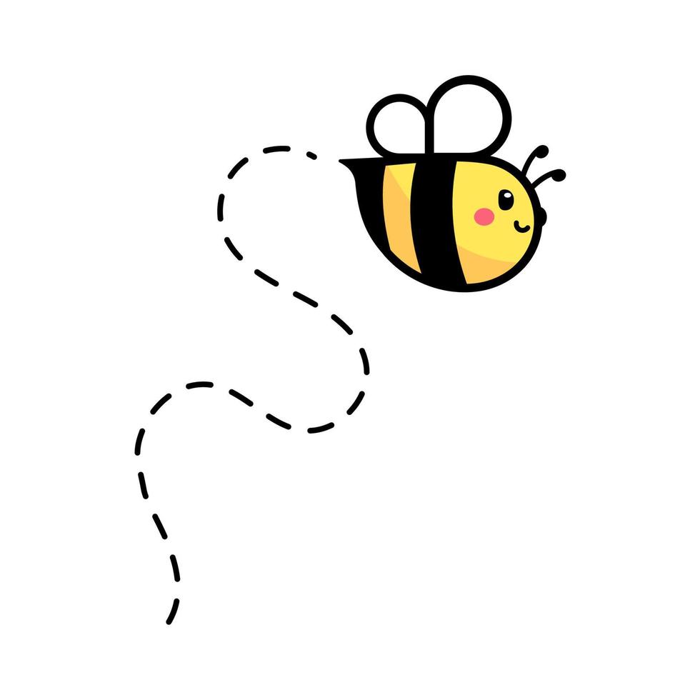 cartoon cute little bee flying on the dotted line to find sweet honey vector