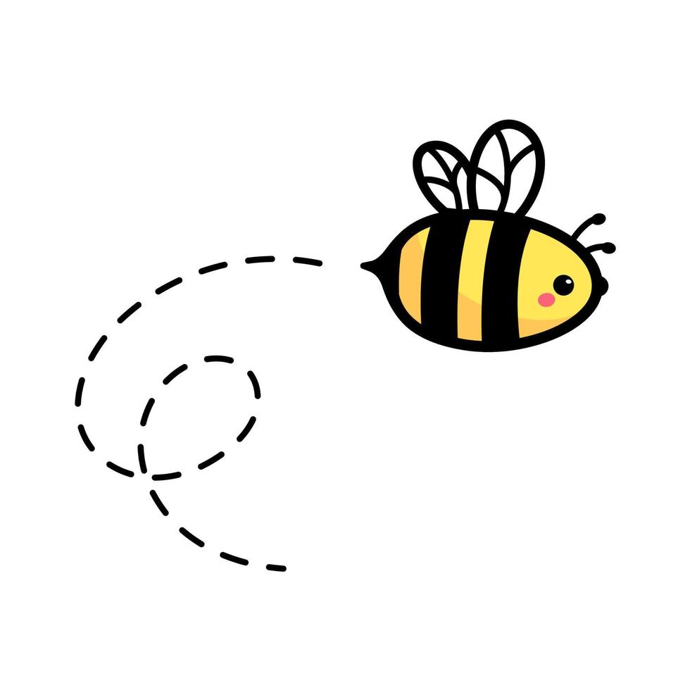 cartoon cute little bee flying on the dotted line to find sweet honey vector