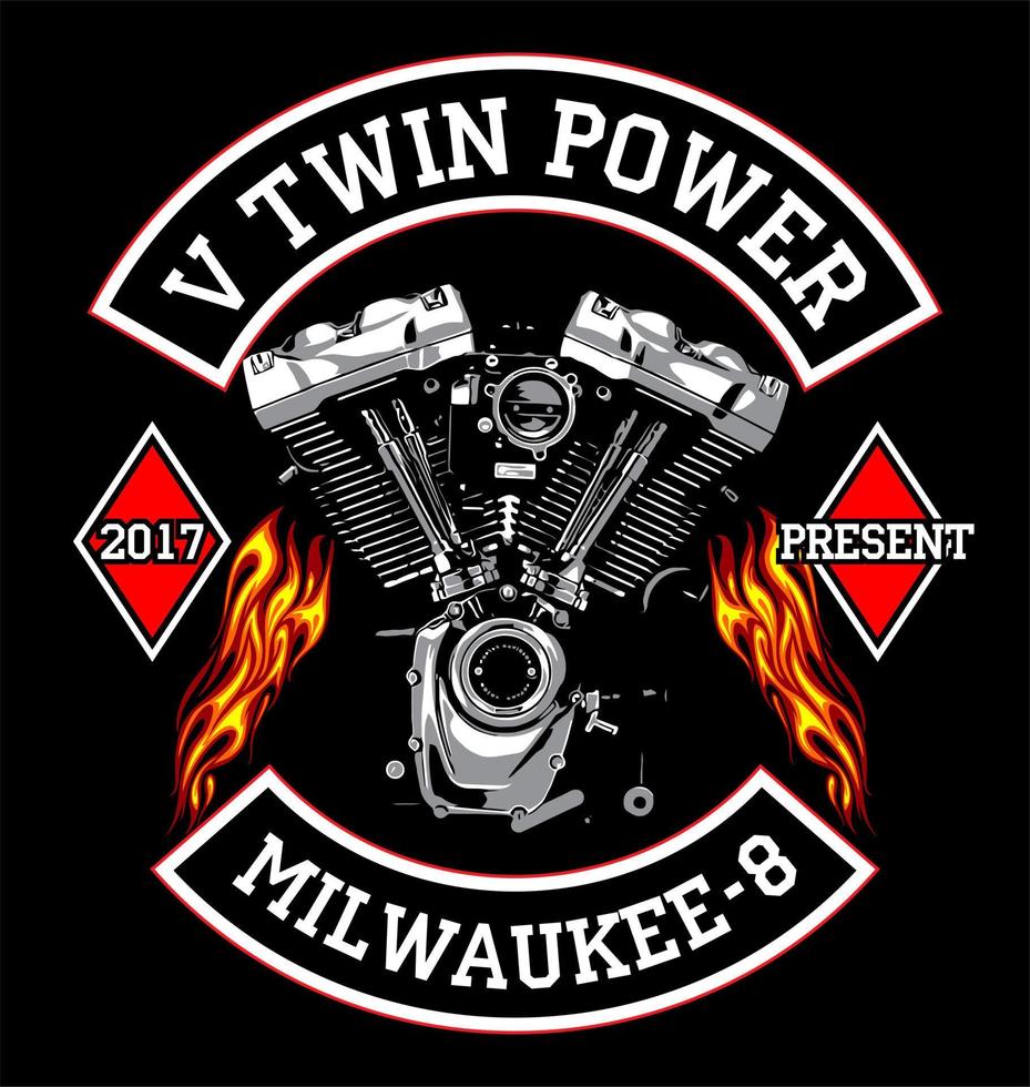 v twin engine and fire vector template